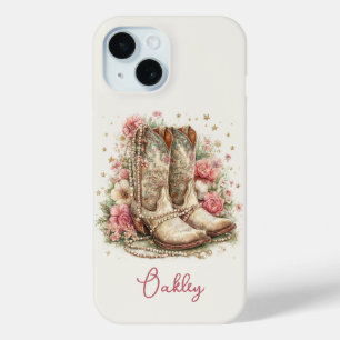 Elegante Cowgirl-laarzen met gebloemde monogram iPhone 15 Case