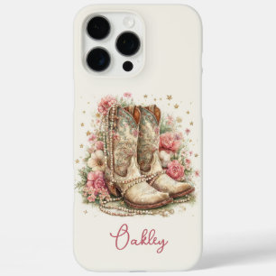 Elegante Cowgirl-laarzen met gebloemde monogram iPhone 16 Pro Max Hoesje