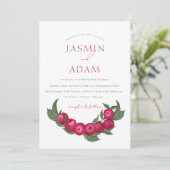 Elegante Cranberryrode Botanische Bruiloft Kaart (Staand voorkant)