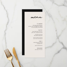 Elegante Cream & Black Modern Wedding Dinner Menu