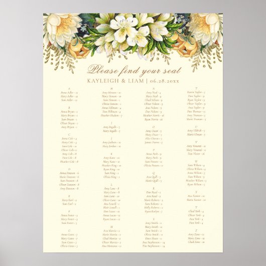 Elegante  Cream Bloemen Bruiloft Zitkaarten Poster (Voorkant)