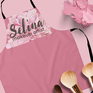 Elegante Cream Blush Roze Bloemen Make-up Artiest Schort