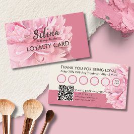Elegante Cream Blush Roze Bloemen Make-up Studio Klantenkaartje