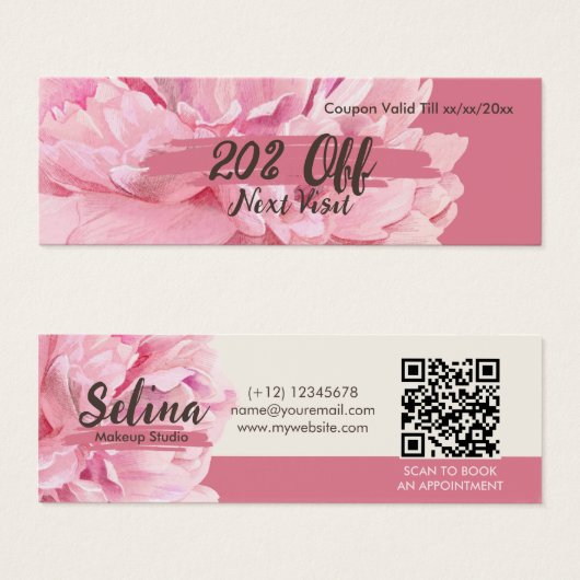 Elegante Cream Blush Roze Bloemen Make-up Studio Mini Visitekaartjes (Voorkant /achterkant)