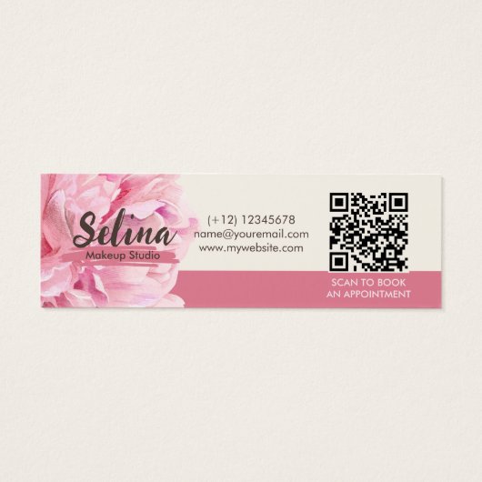 Elegante Cream Blush Roze Bloemen Make-up Studio Mini Visitekaartjes (Achterkant)