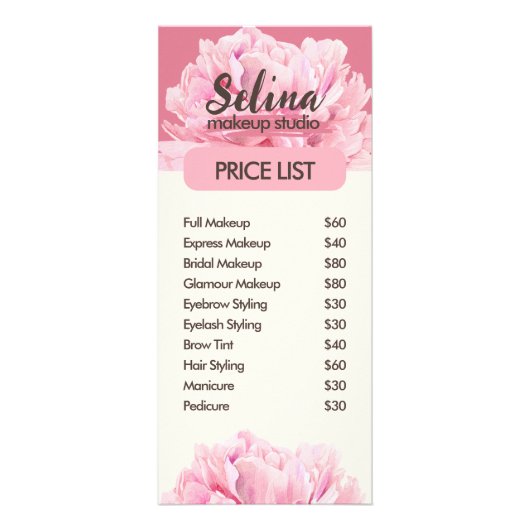 Elegante Cream Blush Roze Bloemen Make-up Studio Reclamekaart (Achterkant)