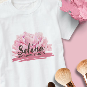 Elegante Cream Blush Roze Bloemen Make-up Studio T-shirt