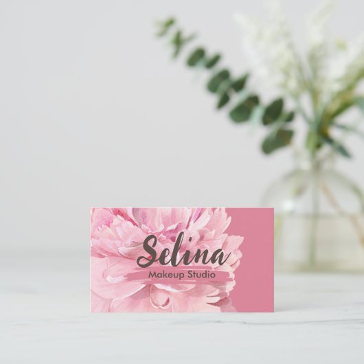 Elegante Cream Blush Roze Bloemen Make-up Studio Visitekaartje (Staand voorkant)