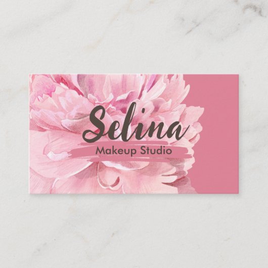 Elegante Cream Blush Roze Bloemen Make-up Studio Visitekaartje (Voorkant)