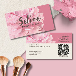 Elegante Cream Blush Roze Bloemen Make-up Studio Visitekaartje