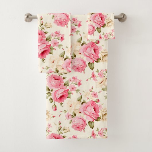 Elegante Cream Blush Roze Rozen Bad Handdoek (Insitu)