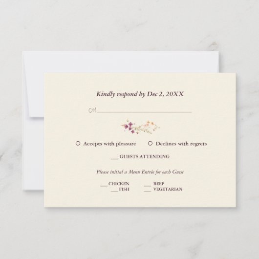 Elegante Cream Boho Wildflower Bruiloft RSVP Kaartje (Voorkant)