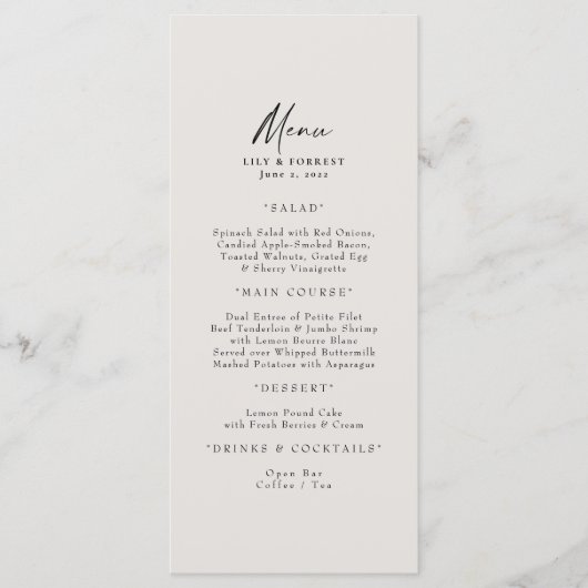 Elegante Cream Bruiloft Menu & Toasts (Voorkant)