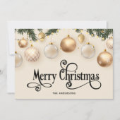 Elegante Cream en Goud Vrolijk Kerstfeest Feestdagenkaart (Voorkant)