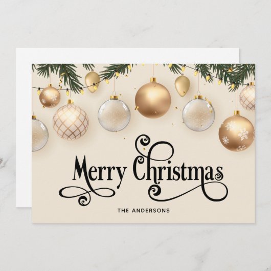 Elegante Cream en Goud Vrolijk Kerstfeest Feestdagenkaart (Voorkant / Achterkant)