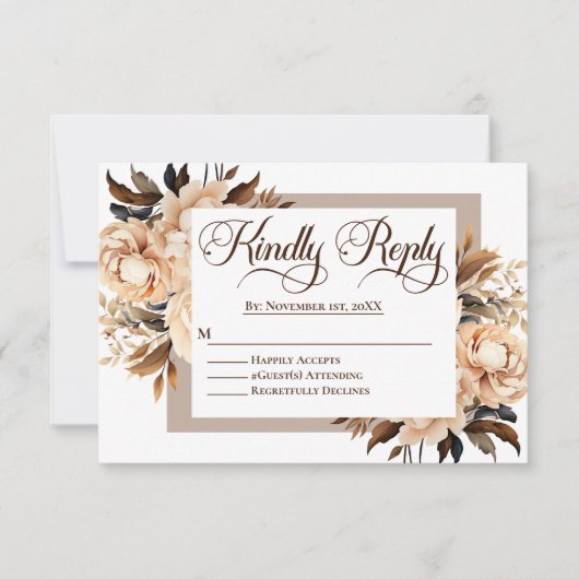 Elegante Cream en Tan Floral Islamitische bruiloft RSVP Kaartje (Voorkant)