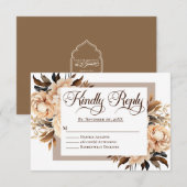 Elegante Cream en Tan Floral Islamitische bruiloft RSVP Kaartje (Voorkant / Achterkant)