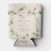 Elegante Cream Eucalyptus Monogram Bruiloftsgesche Blikjeskoeler (Voorkant)