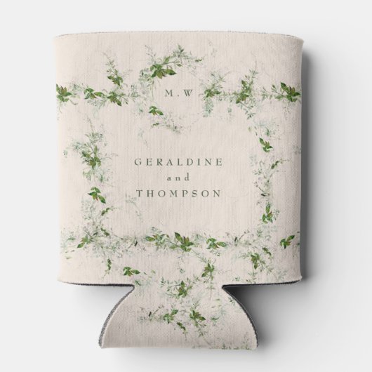 Elegante Cream Eucalyptus Monogram Bruiloftsgesche Blikjeskoeler (Achterkant)