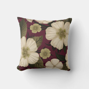 Elegante Cream Flowers op Bourgogne achtergrond Kussen