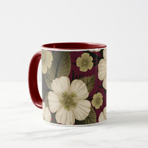 Elegante Cream Flowers op Bourgogne achtergrond Mok