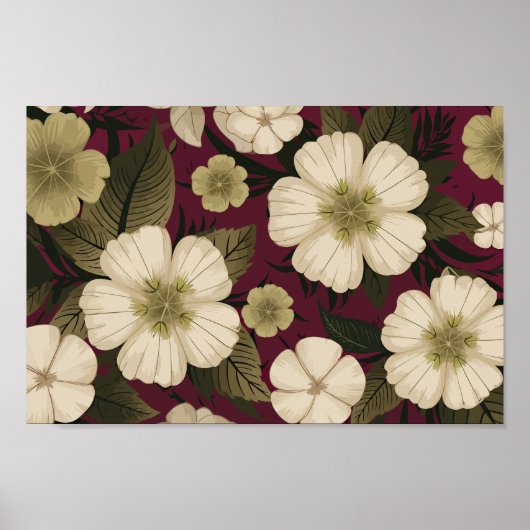 Elegante Cream Flowers op Bourgogne achtergrond Poster (Voorkant)