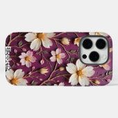 Elegante Cream Flowers op Textured Paarse Case-Mate iPhone Case (Achterkant (horizontaal))