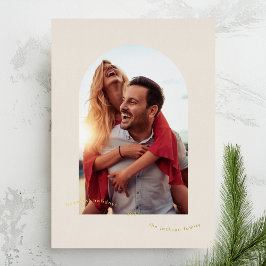 Elegante Cream & Gold Arch Foto | gelukkigste gewo Folie Feestdagenkaart