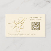 Elegante Cream Gold Kleine RSVP QR Code Bruiloft Informatiekaartje (Voorkant)