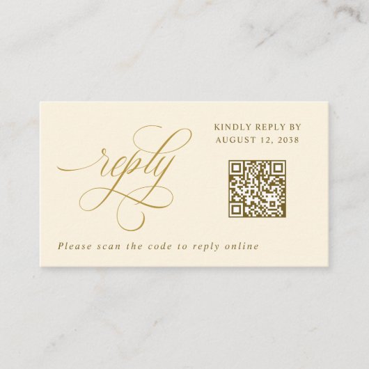 Elegante Cream Gold Kleine RSVP QR Code Bruiloft Informatiekaartje (Voorkant)