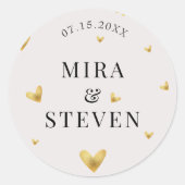 Elegante Cream Gouden Hart Bruiloft Ronde Sticker (Voorkant)