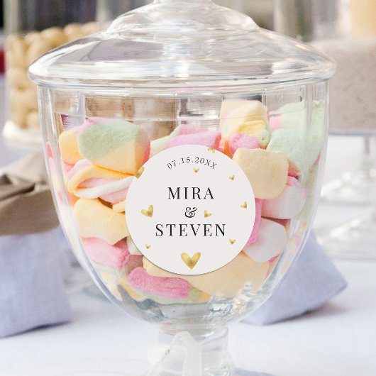 Elegante Cream Gouden Hart Bruiloft Ronde Sticker