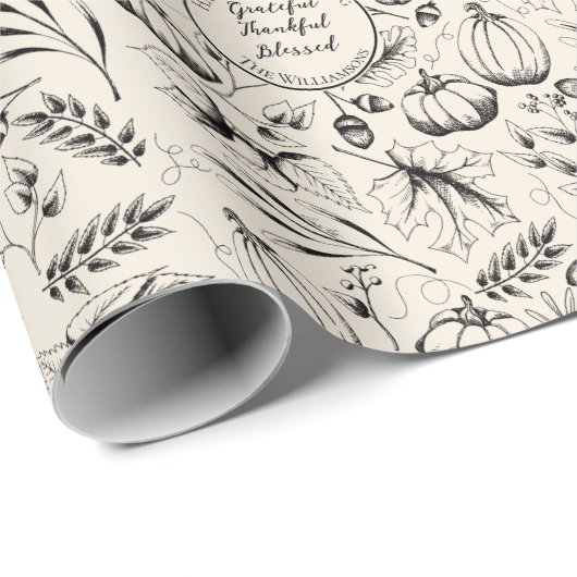 Elegante Cream Herfst Oogst Pompoenen Custom Cadeaupapier (Rol Hoek)
