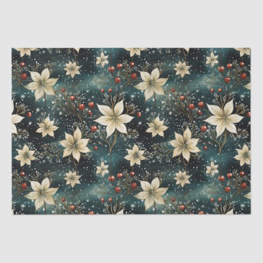Elegante Cream Poinsettia Kerstmis Decoupage Tissuepapier (Voorkant)