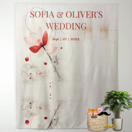 Elegante Cream Red Poppies Trouwfoto Achtergrond Wandkleed