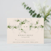 Elegante Cream Website Eucalyptus Monogram Huwelij RSVP Kaartje (Staand voorkant)