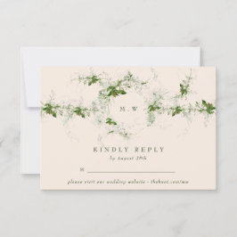 Elegante Cream Website Eucalyptus Monogram Huwelij RSVP Kaartje