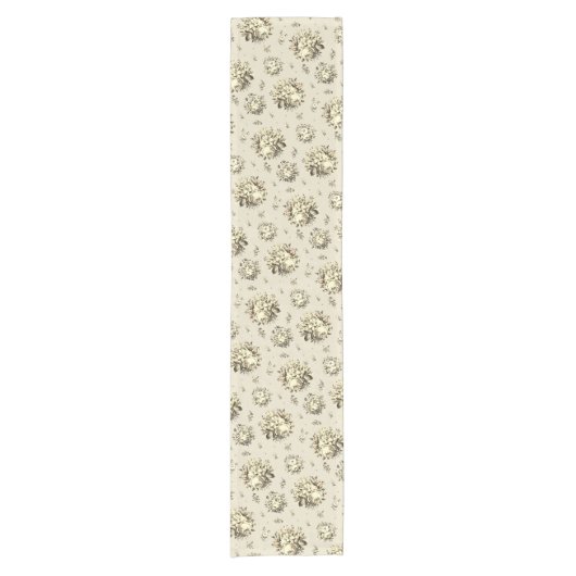 Elegante  Crème Beige Rozen Floral Pattern Korte Tafelloper (Voorkant)