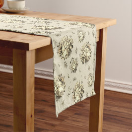 Elegante  Crème Beige Rozen Floral Pattern Korte Tafelloper