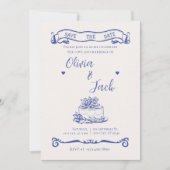 Elegante crème & blauwe bruiloft uitnodiging (Voorkant)