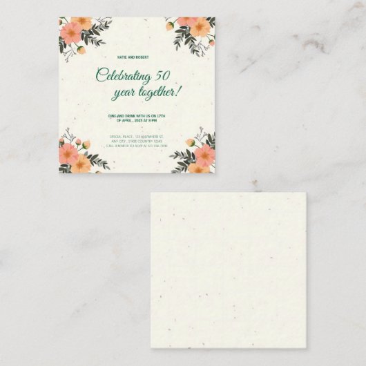 Elegante Crème Bloem 50ste Verjaardag uitnodiging Informatiekaartje (Voorkant / Achterkant)