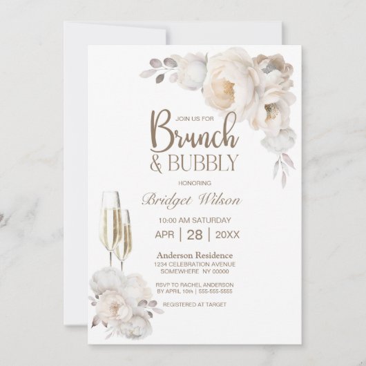 Elegante Crème Bloemen Brunch en Bubble Kaart (Voorkant)