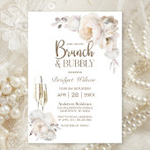 Elegante Crème Bloemen Brunch en Bubble Kaart
