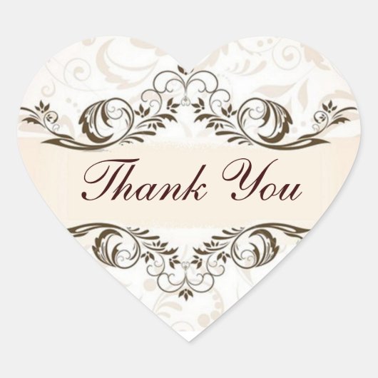 Elegante Crème Bloemen Damask Bruiloft Hart Sticker (Voorkant)