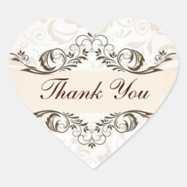 Elegante Crème Bloemen Damask Bruiloft Hart Sticker