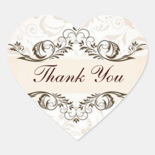 Elegante Crème Bloemen Damask Bruiloft Hart Sticker