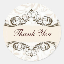 Elegante Crème Bloemen Damask Bruiloft Ronde Sticker