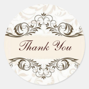 Elegante Crème Bloemen Damask Bruiloft Ronde Sticker