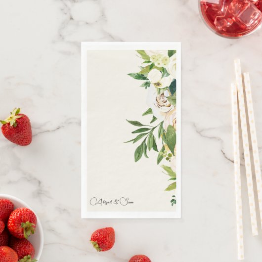 Elegante Crème Bloemen Script Namen Bruiloft Servet (Insitu)
