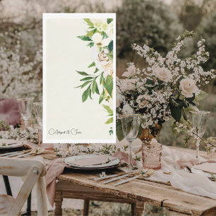 Elegante Crème Bloemen Script Namen Bruiloft Servet